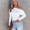 PROM-001 Larissa Ribbed Off The Shoulder Bodysuit - White - FINAL SALE