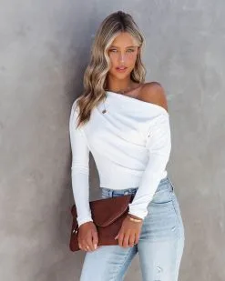 PROM-001 Larissa Ribbed Off The Shoulder Bodysuit - White - FINAL SALE 10 PROM-001 Larissa Ribbed Off The Shoulder Bodysuit - White - FINAL SALE -clothes Sales LarissaRibbedOffTheShoulderBodysuitWhite89