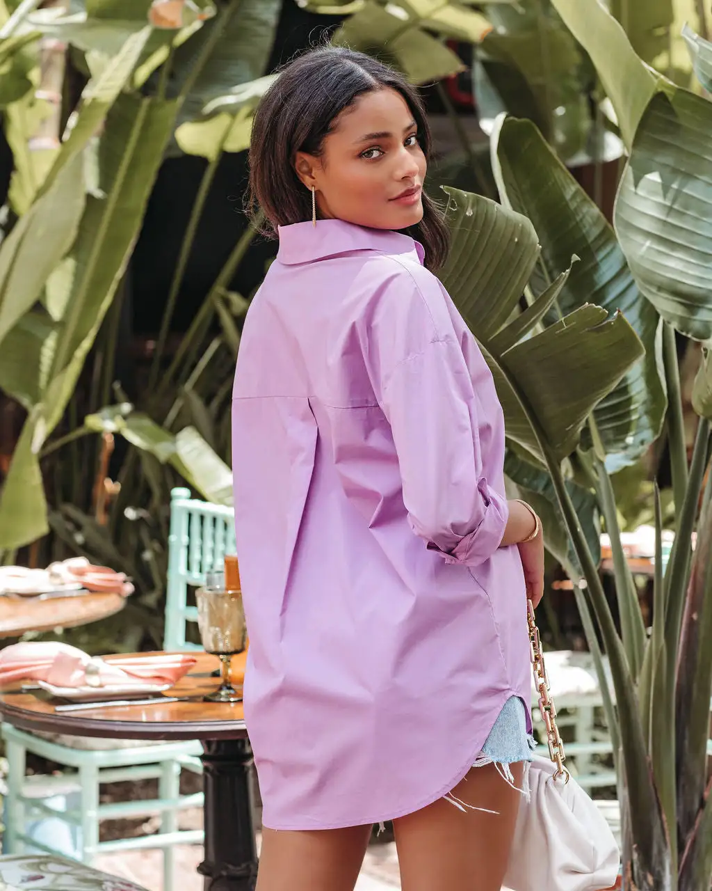 La Brisa Button Up Cotton Top - Lilac - LAST CHANCE 2 La Brisa Button Up Cotton Top - Lilac - LAST CHANCE - Image 2