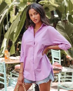 La Brisa Button Up Cotton Top - Lilac - LAST CHANCE 16 La Brisa Button Up Cotton Top - Lilac - LAST CHANCE -clothes Sales LasBrisaButtonUpCottonTopLilac63