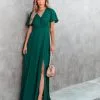 Last Forever Flutter Sleeve Maxi Dress - Hunter Green - FINAL SALE