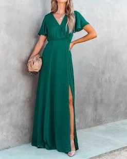 Last Forever Flutter Sleeve Maxi Dress - Hunter Green - FINAL SALE -clothes Sales Lastforeverfluttersleevemaxidresshuntergreen96