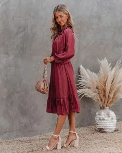 COLL-001 Lena Satin Midi Dress - Marsala - FINAL SALE -clothes Sales Lenasatinmididresschampagne marsala 3