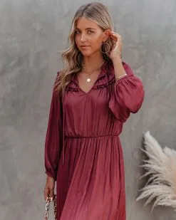 COLL-001 Lena Satin Midi Dress - Marsala - FINAL SALE -clothes Sales Lenasatinmididresschampagne marsala 9