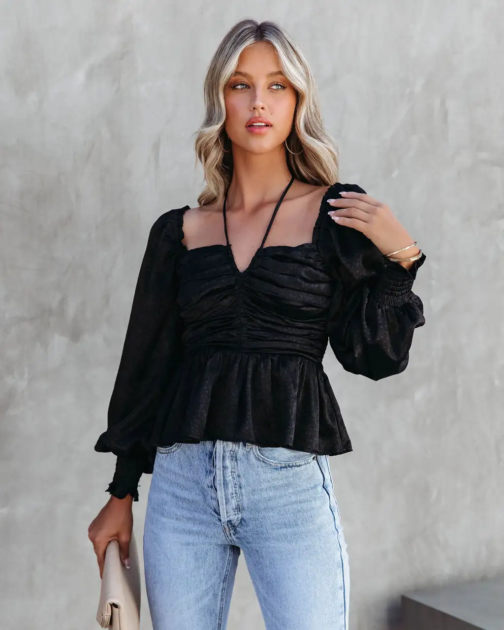 Let Me Be The One Satin Ruched Top - Black - FINAL SALE 1 Let Me Be The One Satin Ruched Top - Black - FINAL SALE