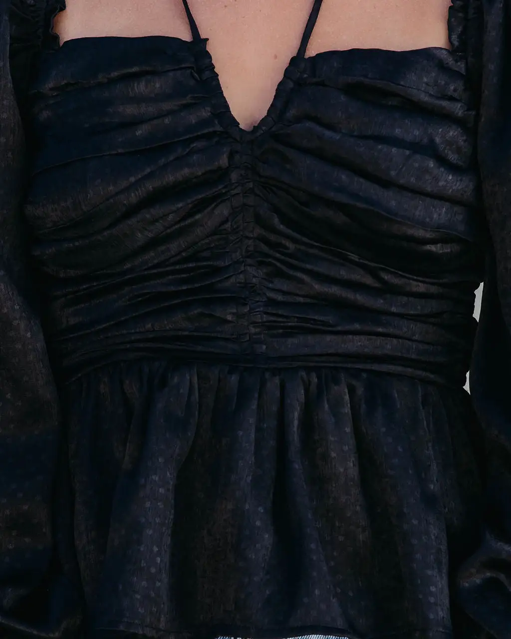 Let Me Be The One Satin Ruched Top - Black - FINAL SALE 2 Let Me Be The One Satin Ruched Top - Black - FINAL SALE - Image 2