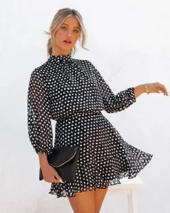 TYCH-001 Leyla Polka Dot Shimmer Dress - Black - FINAL SALE