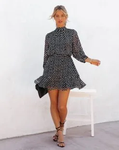 TYCH-001 Leyla Polka Dot Shimmer Dress - Black - FINAL SALE -clothes Sales LeylaPolkaDotShimmerDressBlack2