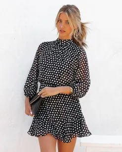 TYCH-001 Leyla Polka Dot Shimmer Dress - Black - FINAL SALE -clothes Sales LeylaPolkaDotShimmerDressBlack95