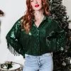 MABL-001 Life Is A Fiesta Sequin Fringe Jacket - Green - FINAL SALE