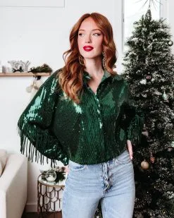 MABL-001 Life Is A Fiesta Sequin Fringe Jacket - Green - FINAL SALE -clothes Sales Lifeisafiestasequinfringejacketgreen8