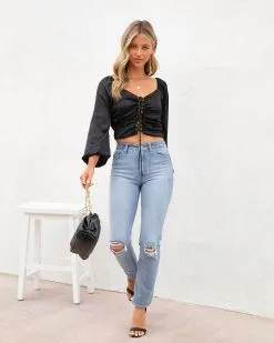 CHRY-001 Lila Grace Satin Lace Up Crop Top - Black - FINAL SALE -clothes Sales LilaGraceSatinLaceUpCropTopBlack63