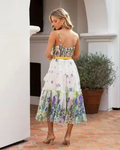 LATI-001 Lily Floral Belted Bustier Midi Dress - SALE -clothes Sales LilyFloralBeltedBustiermidiDress 75