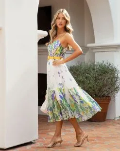 LATI-001 Lily Floral Belted Bustier Midi Dress - SALE -clothes Sales LilyFloralBeltedBustiermidiDress 98