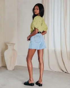 Linda Lou Cotton Floral Embroidered Puff Sleeve Top - Avocado - SALE -clothes Sales Lindaloucottonfloralemroideredpuffsleevetopavocado1873