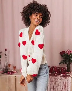 Listen To Your Heart Knit Button Front Cardigan - Ivory - SALE -clothes Sales ListenToYourHeartKnitButtonFrontCardigan Ivory 70