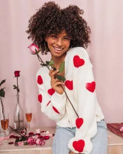 Listen To Your Heart Knit Button Front Cardigan - Ivory - SALE -clothes Sales ListenToYourHeartKnitButtonFrontCardigan Ivory 83