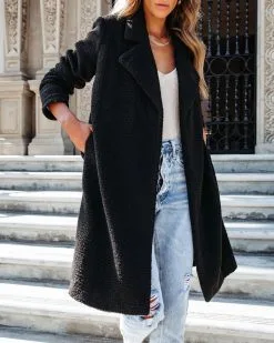 ACOA-001 Living And Dreaming Pocketed Teddy Coat - Black - FINAL SALE -clothes Sales LivingandDreamingpocketedteddycoatblack6