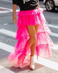 STRU-001 Liza High Low Tiered Tulle Maxi Skirt - Fuchsia - FINAL SALE -clothes Sales LizaHighLowTieredTulleMaxiSkirtFuchsia174