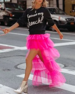 STRU-001 Liza High Low Tiered Tulle Maxi Skirt - Fuchsia - FINAL SALE -clothes Sales LizaHighLowTieredTulleMaxiSkirtFuchsia215