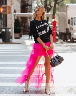 STRU-001 Liza High Low Tiered Tulle Maxi Skirt - Fuchsia - FINAL SALE -clothes Sales LizaHighLowTieredTulleMaxiSkirtFuchsia61