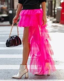 STRU-001 Liza High Low Tiered Tulle Maxi Skirt - Fuchsia - FINAL SALE -clothes Sales LizaHighLowTieredTulleMaxiSkirtFuchsia86