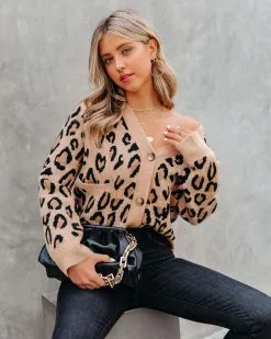 Lorenza Pocketed Button Front Leopard Cardigan - FINAL SALE -clothes Sales LorenzaPocketedButtonFrontLeopardCardigan156