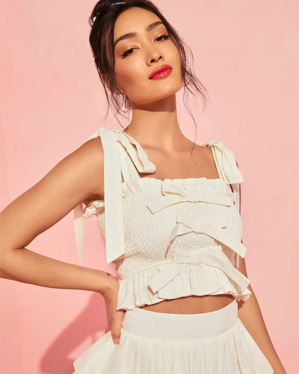 Love For You Bow Linen Blend Smocked Top - White 3 Love For You Bow Linen Blend Smocked Top - White - Image 3