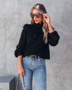 Lyric Ruffle Crop Turtleneck Sweater - Black - FINAL SALE 10 Lyric Ruffle Crop Turtleneck Sweater - Black - FINAL SALE -clothes Sales Lryicrufflecropturtlenecksweaterblack69
