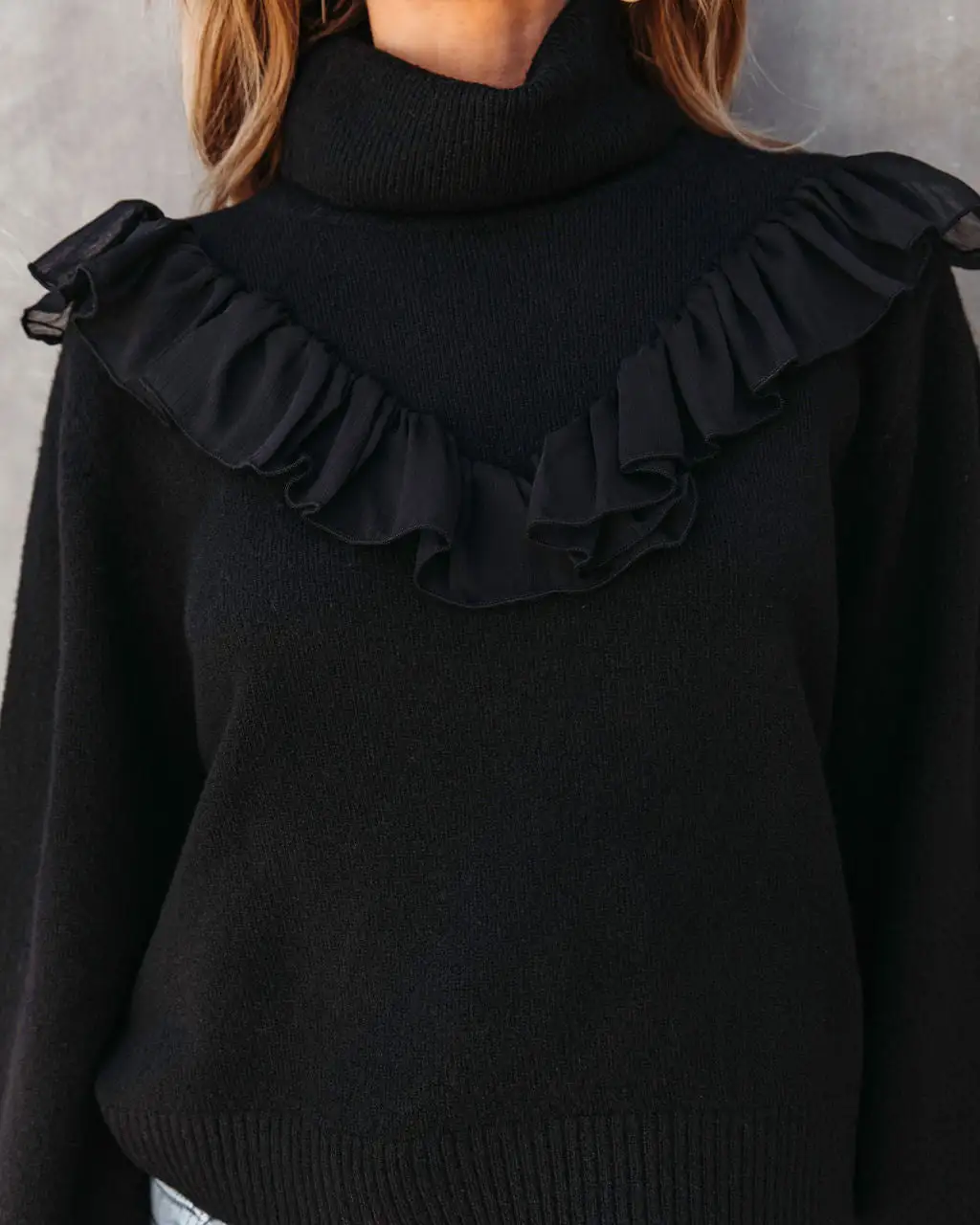 Lyric Ruffle Crop Turtleneck Sweater - Black - FINAL SALE 2 Lyric Ruffle Crop Turtleneck Sweater - Black - FINAL SALE - Image 2