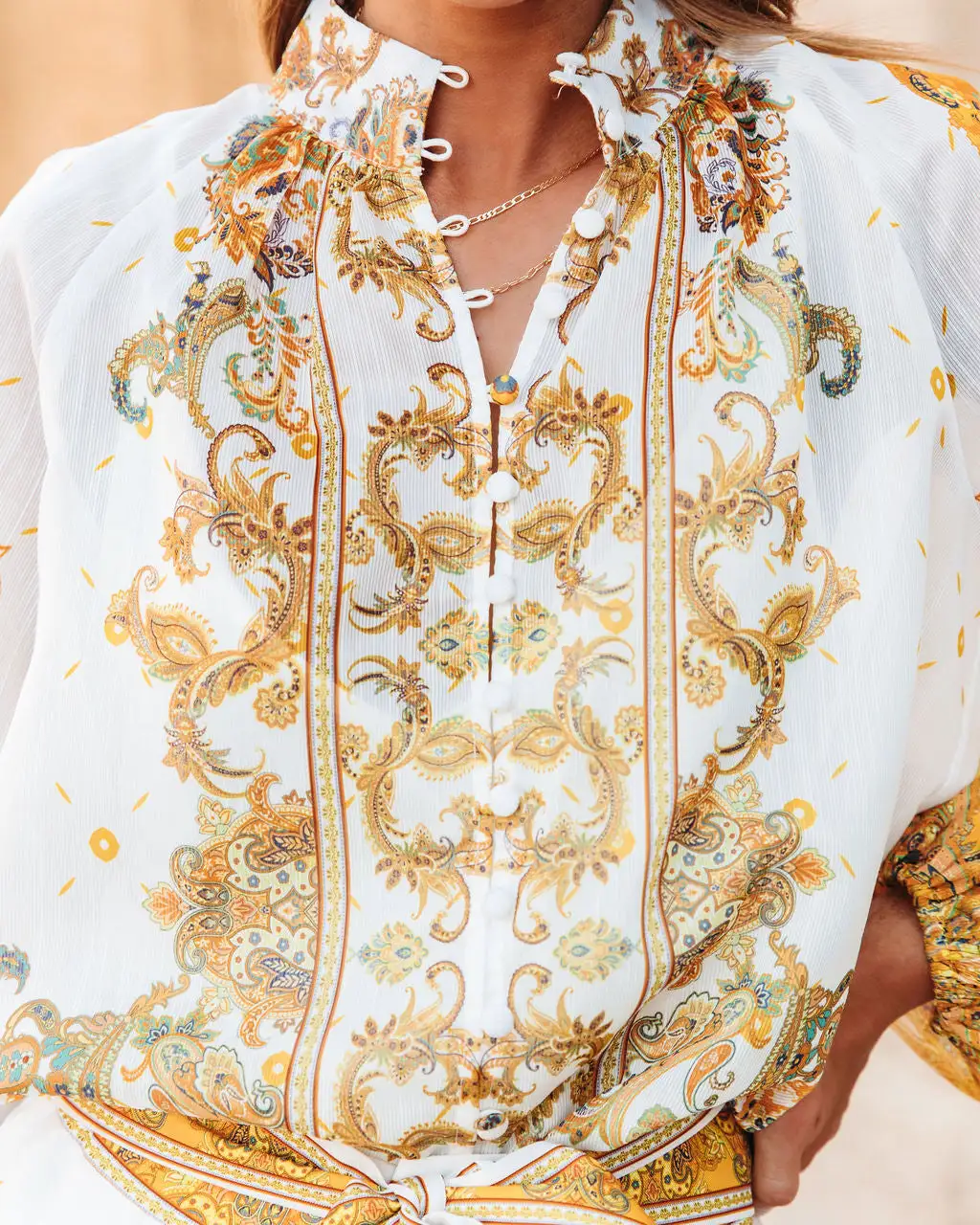 Luxurious Escape Printed Balloon Sleeve Button Down Top - FINAL SALE 2 Luxurious Escape Printed Balloon Sleeve Button Down Top - FINAL SALE - Image 2