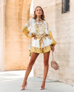 Luxurious Escape Printed Balloon Sleeve Button Down Top - FINAL SALE 9 Luxurious Escape Printed Balloon Sleeve Button Down Top - FINAL SALE -clothes Sales Luxuriousescapeprintedtwopiece32