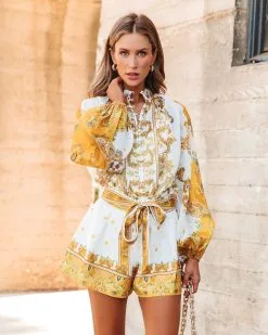 Luxurious Escape Printed Balloon Sleeve Button Down Top - FINAL SALE 11 Luxurious Escape Printed Balloon Sleeve Button Down Top - FINAL SALE -clothes Sales Luxuriousescapeprintedtwopiece98