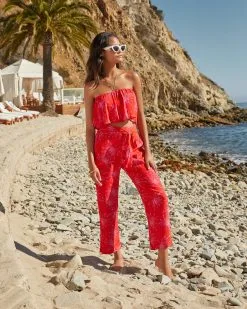 Maldives Floral Pocketed Tie Pants - LAST CHANCE -clothes Sales MALDIVESFLORALSTRAPLESSCROPTOP POCKETEDPANTS 0042