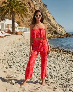 Maldives Floral Pocketed Tie Pants - LAST CHANCE -clothes Sales MALDIVESFLORALSTRAPLESSCROPTOP POCKETEDPANTS 0053