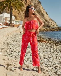 Maldives Floral Pocketed Tie Pants - LAST CHANCE -clothes Sales MALDIVESFLORALSTRAPLESSCROPTOP POCKETEDPANTS 0055