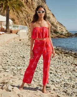 Maldives Floral Pocketed Tie Pants - LAST CHANCE -clothes Sales MALDIVESFLORALSTRAPLESSCROPTOP POCKETEDPANTS 0058