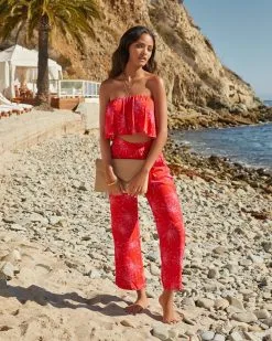 Maldives Floral Pocketed Tie Pants - LAST CHANCE -clothes Sales MALDIVESFLORALSTRAPLESSCROPTOP POCKETEDPANTS 0082