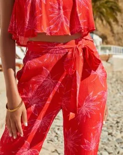 Maldives Floral Pocketed Tie Pants - LAST CHANCE -clothes Sales MALDIVESFLORALSTRAPLESSCROPTOP POCKETEDPANTS 0149