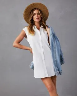 Powell Button Front Sleeveless Mini Dress - White -clothes Sales MD4168G WHITE 10408