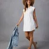 Powell Button Front Sleeveless Mini Dress - White