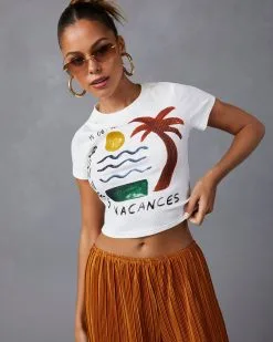 Bonnes Vacances Cropped Tee - White 