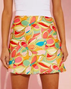 PROM-001 Livia Satin Mini Skirt –Orange Multi  -clothes Sales MWT6062 ORANGE 4532