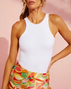 BY T-001 Elettra Knit Tank Bodysuit - White 