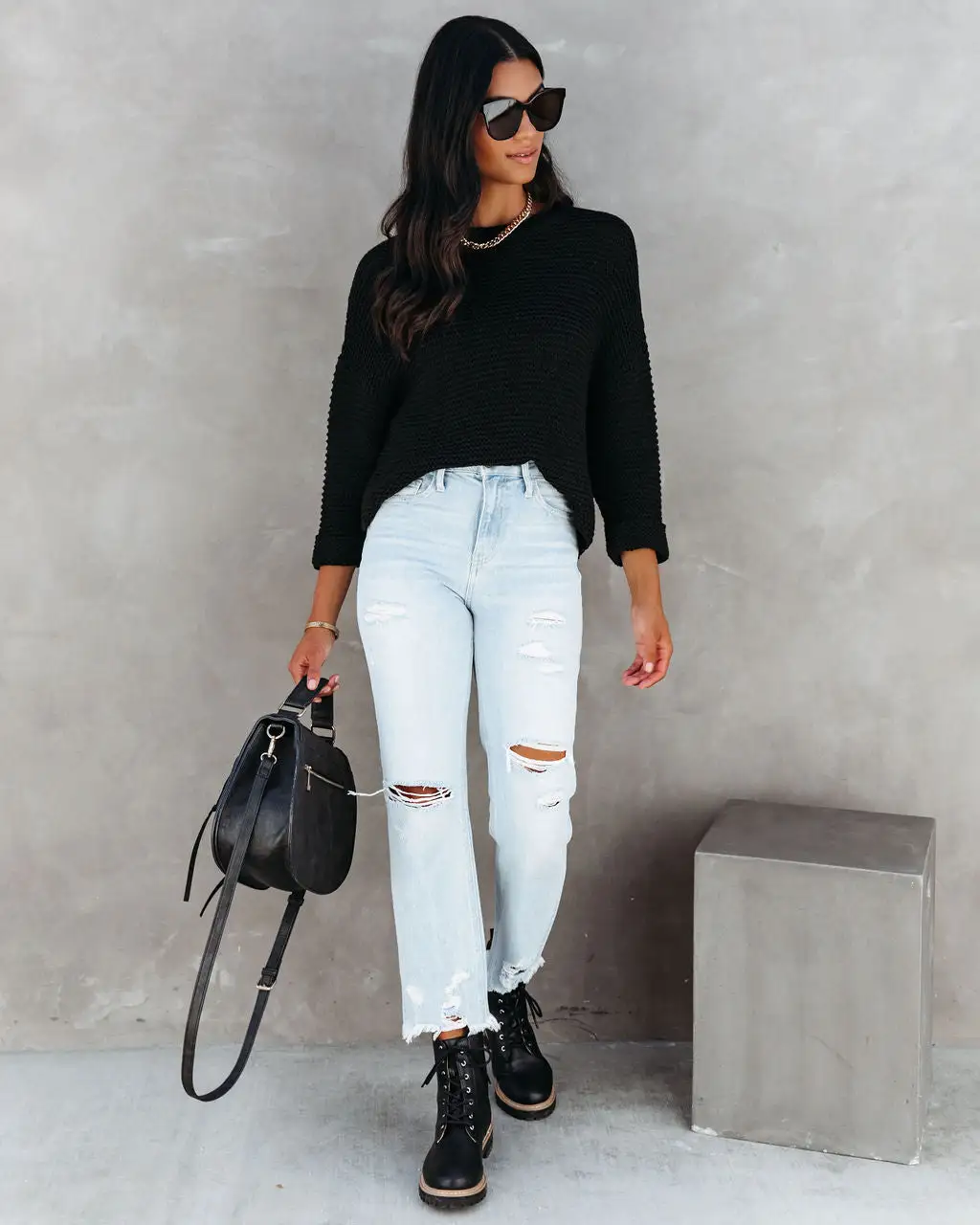 Maggie Relaxed Knit Pullover - Black - FINAL SALE 3 Maggie Relaxed Knit Pullover - Black - FINAL SALE - Image 3