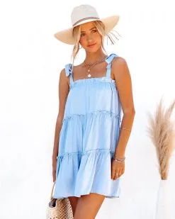 GILL-001 Main Squeeze Tiered Babydoll Dress - Blue - FINAL SALE -clothes Sales MainSqueezeTieredBabydollDressBlue128