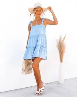 GILL-001 Main Squeeze Tiered Babydoll Dress - Blue - FINAL SALE -clothes Sales MainSqueezeTieredBabydollDressBlue24