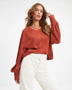 Marcela Knit Pullover Sweater - Rust - FINAL SALE -clothes Sales Marcela Knit Pullover Sweater Rust 1440