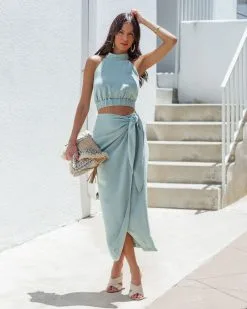 ENTR-001 Maurel Wrap Midi Skirt - Seafoam - FINAL SALE