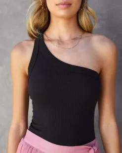 FORE-001 Maverick Ribbed One Shoulder Bodysuit - Black -clothes Sales MaverickRibbedOneShoulderBodysuit Black705051